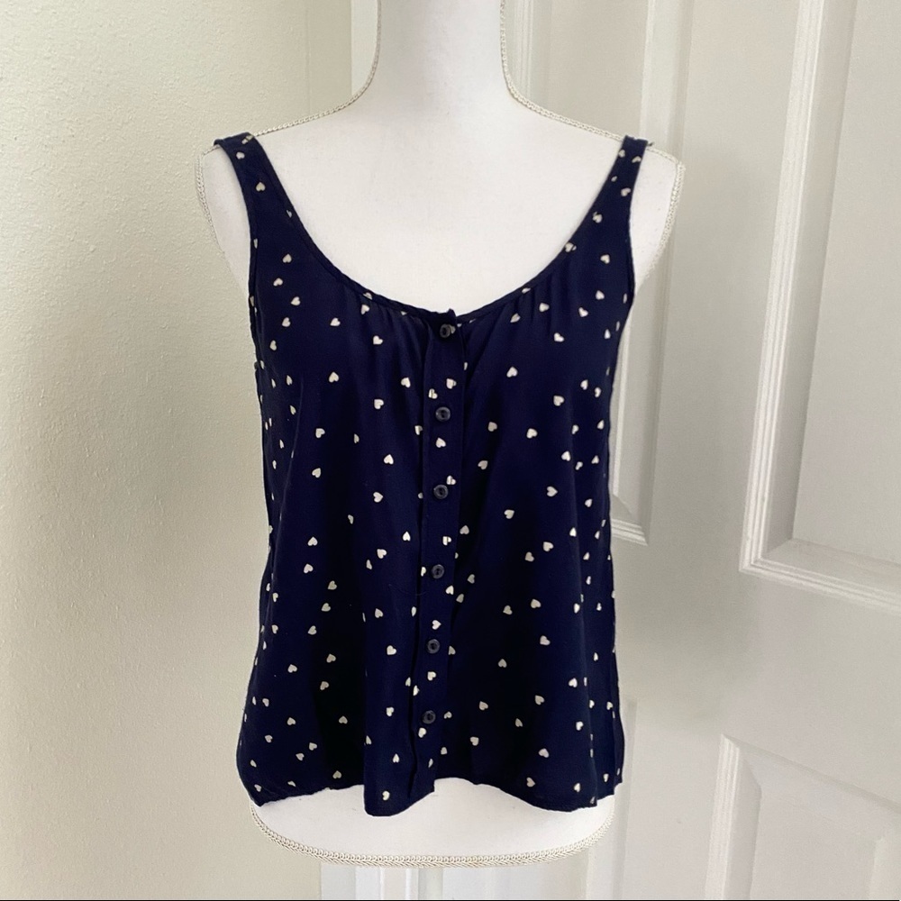 Pins and Needles Heart Graphic Cami Button Front Ruched Back Sz Small